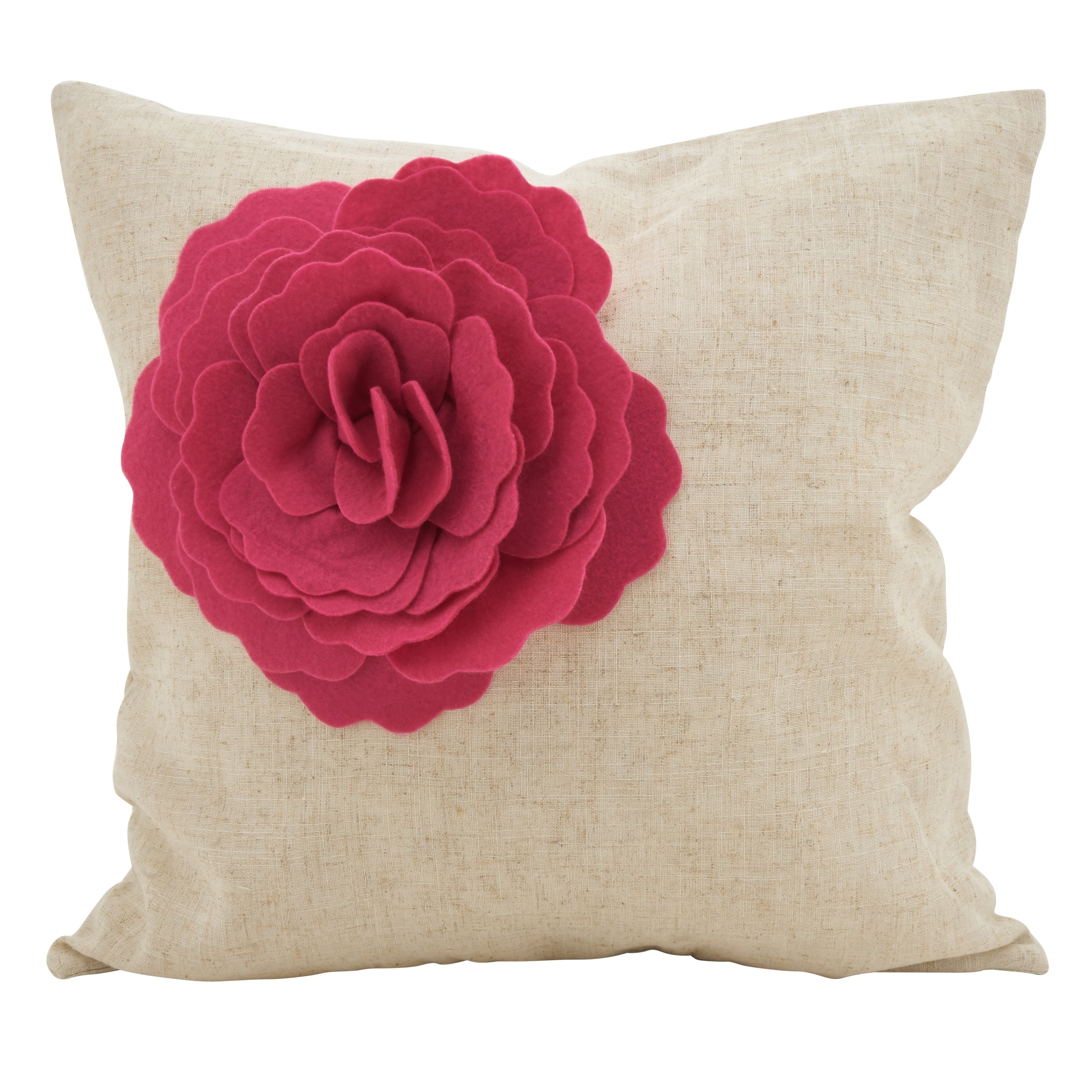 Fuchsia Linen Square Throw Pillow with Oversized Lotus Flower
