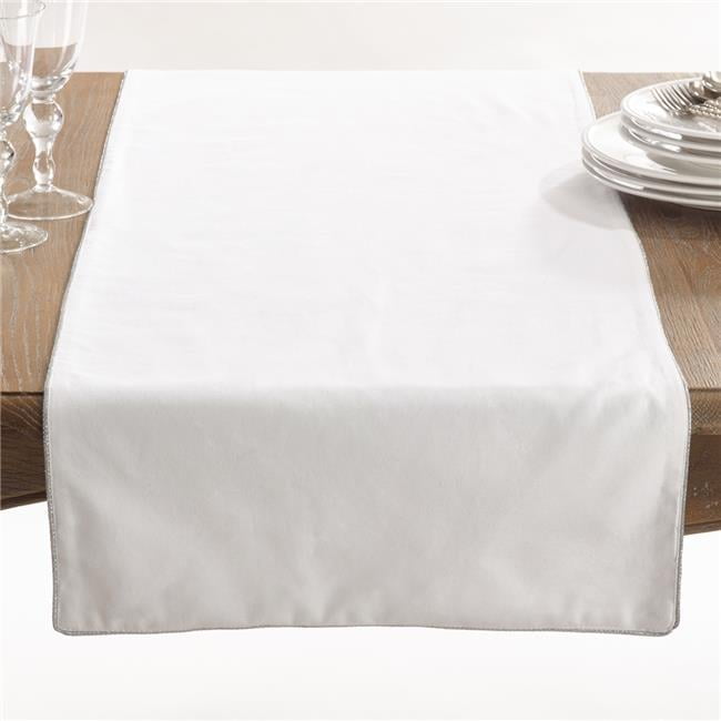 Silver Trimmed White Cotton Table Runner