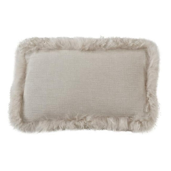 Saro Lifestyle Luxe Linen Poly Filled Throw Pillow with Plush Lamb Fur Border