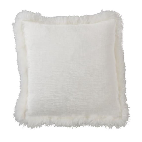 Saro Lifestyle Luxe Linen Poly Filled Throw Pillow with Plush Lamb Fur Border