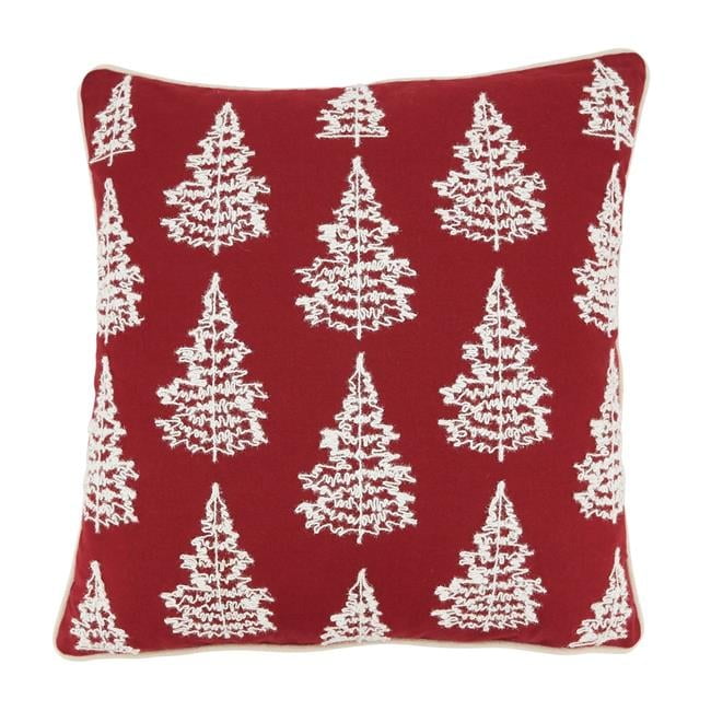 Red and White Cotton Christmas Tree Pillow Cover, 18"