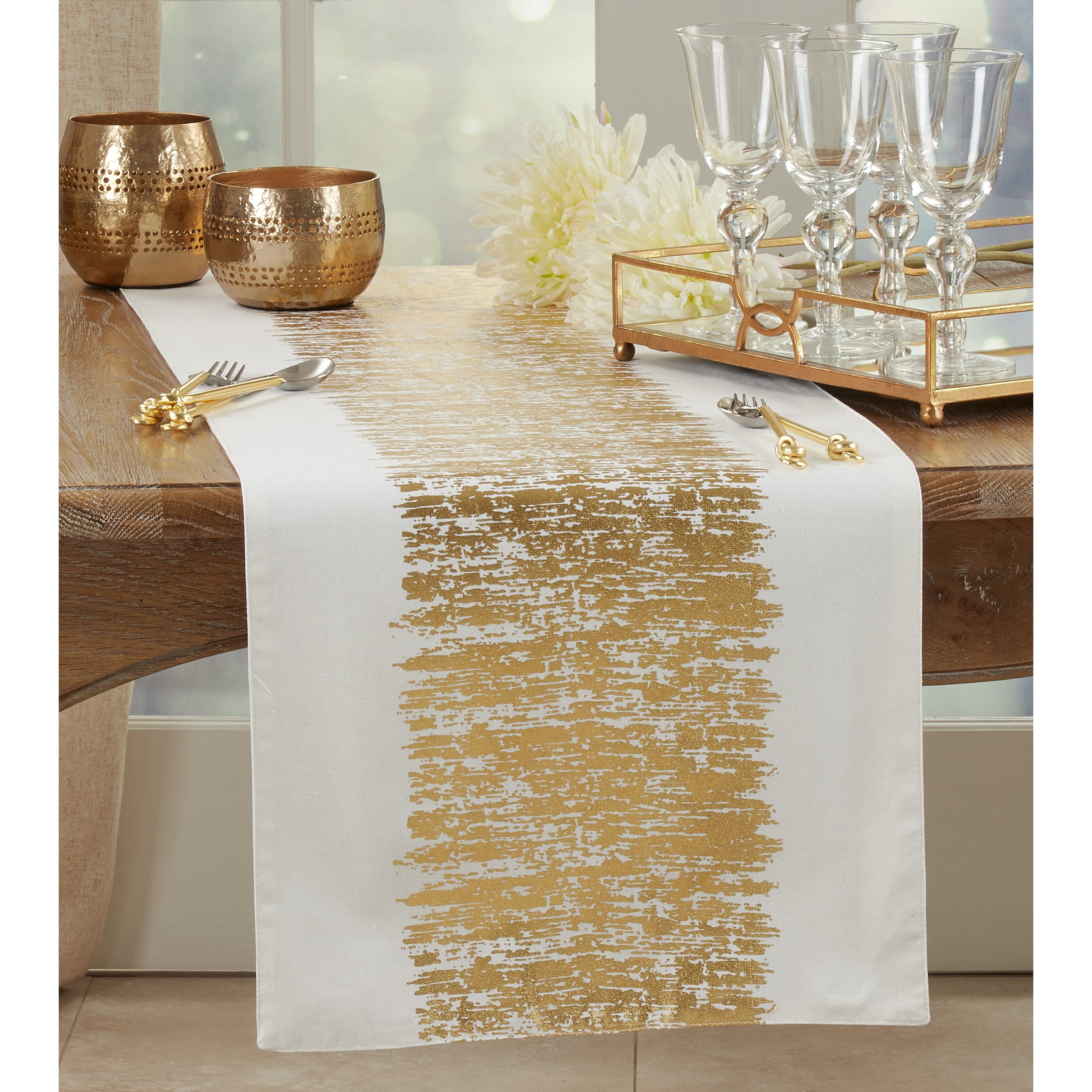 Gold Metallic Banded Cotton Table Runner