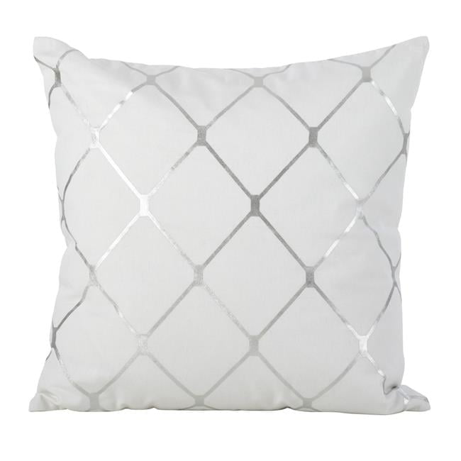 Silver Metallic Diamond Design Down Filled Throw Pillow