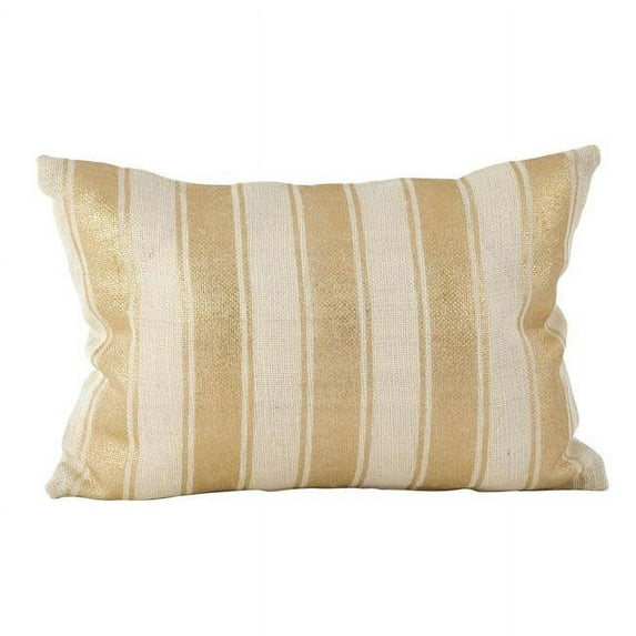 Saro Lifestyle Metallic Foiled Stripe Design Burlap Jute Down Filled Throw Pillow Ivory Large