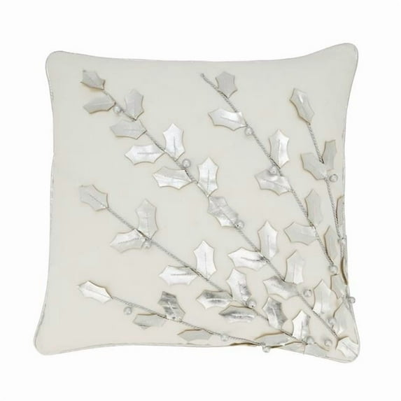 Saro Lifestyle Metallic Poinsettia Branch Design Holiday Cotton Poly Filled Throw Pillow