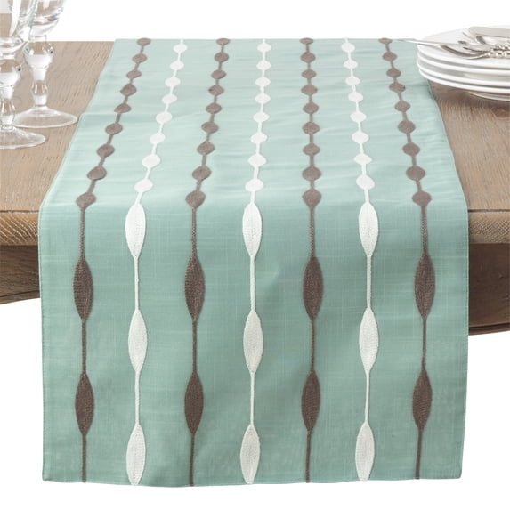 Saro Lifestyle Modern Embroidered Design Table Runner Aqua 16"x70"