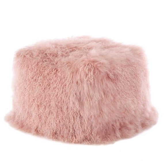 Saro Lifestyle Mongolian Lamb Fur Wool Pouf Ottoman Rose