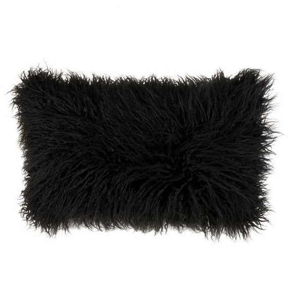 Saro Lifestyle Mongolian Shaggy Faux Fur Throw Pillow Black 12 x 20