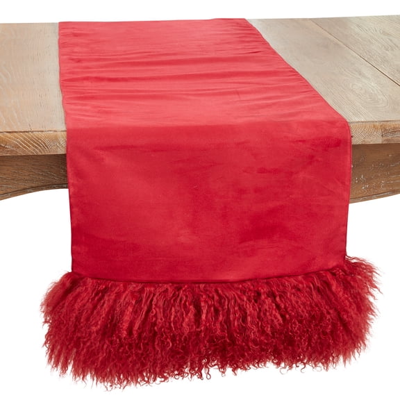 Saro Lifestyle Mongolian Wool Lamb Fur Trim Table Runner