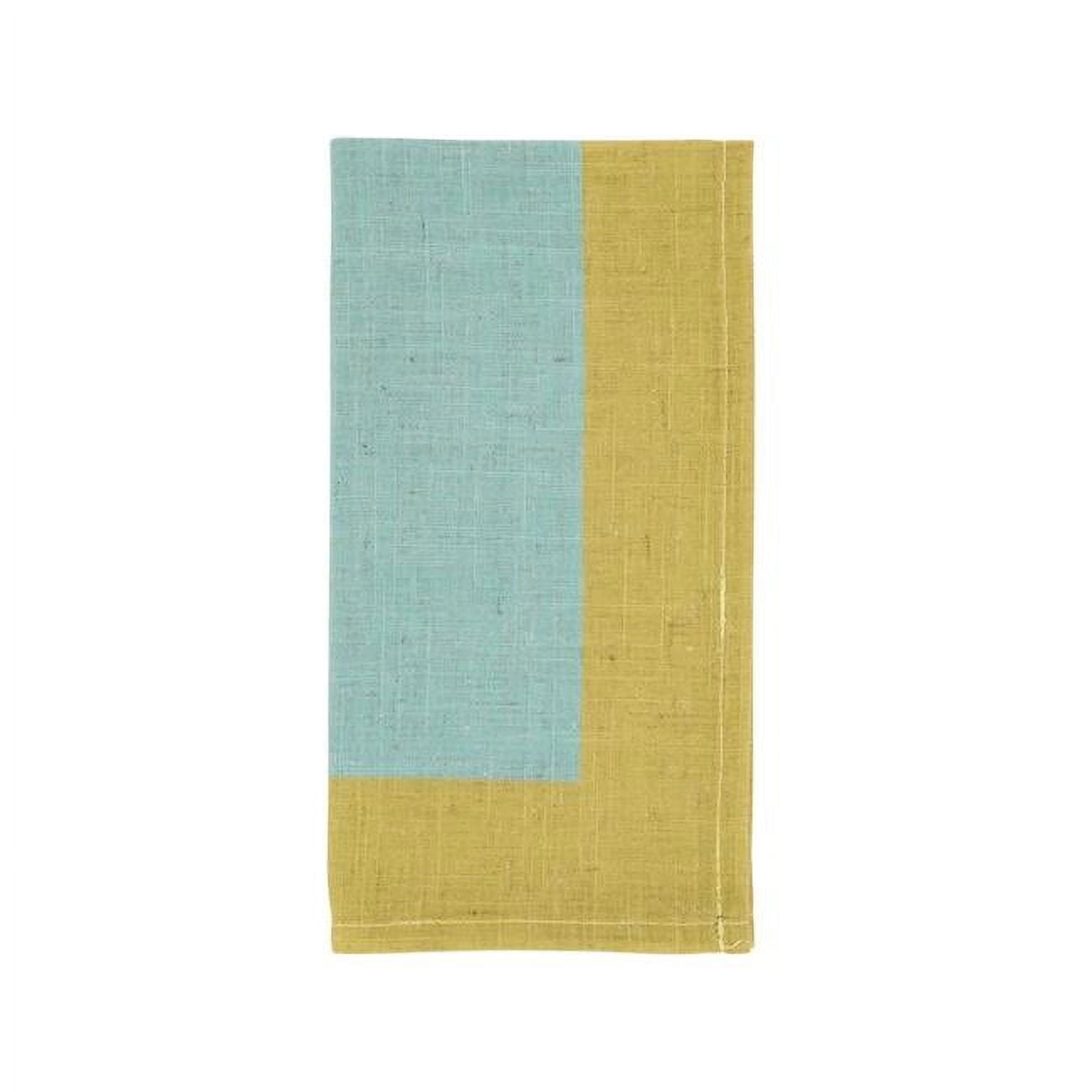Green and Blue Multicolored Band Linen Blend Napkins, 20"x20" (Set of 4)
