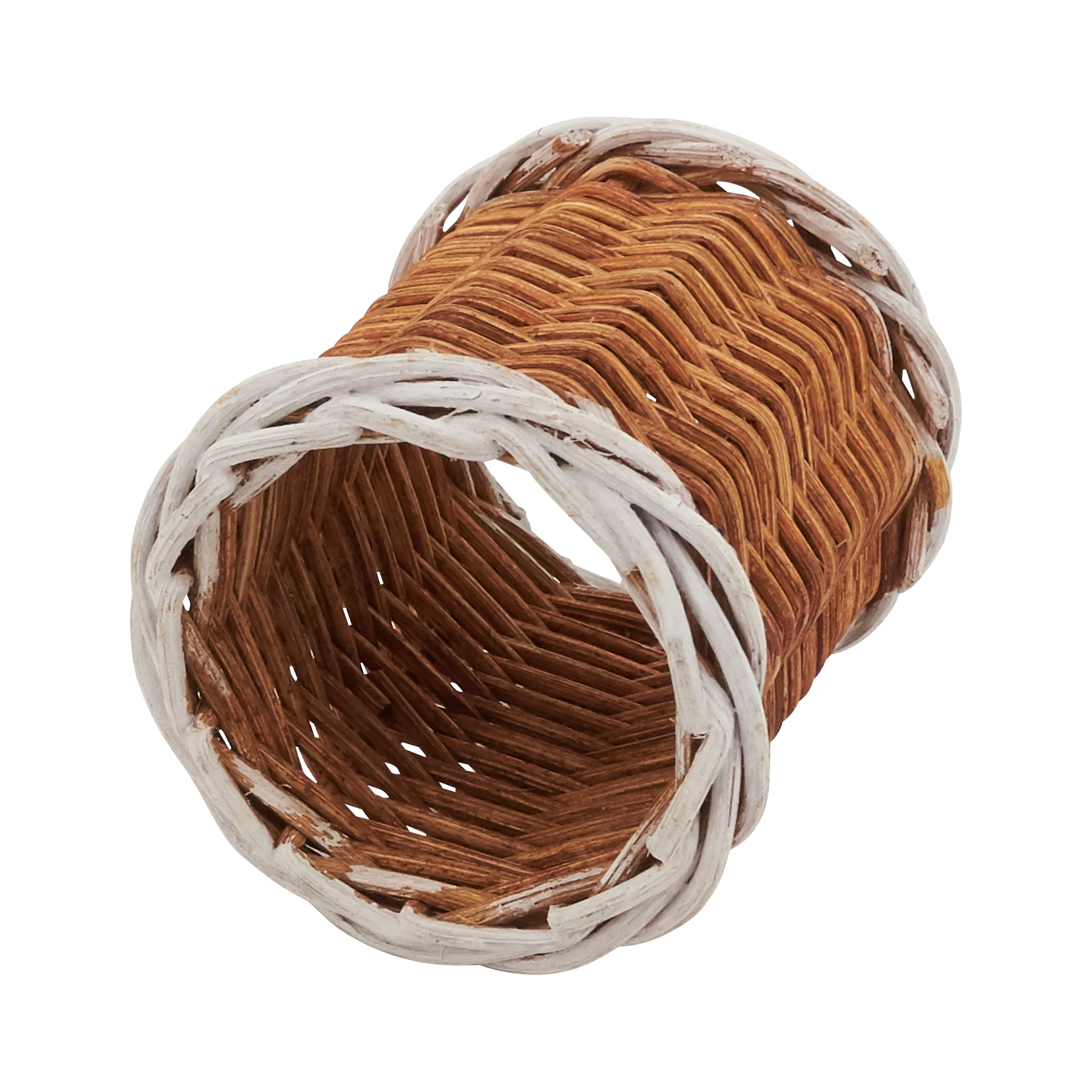 Natural Elegance Two-Tone Rattan Napkin Rings, Caramel - Set of 4