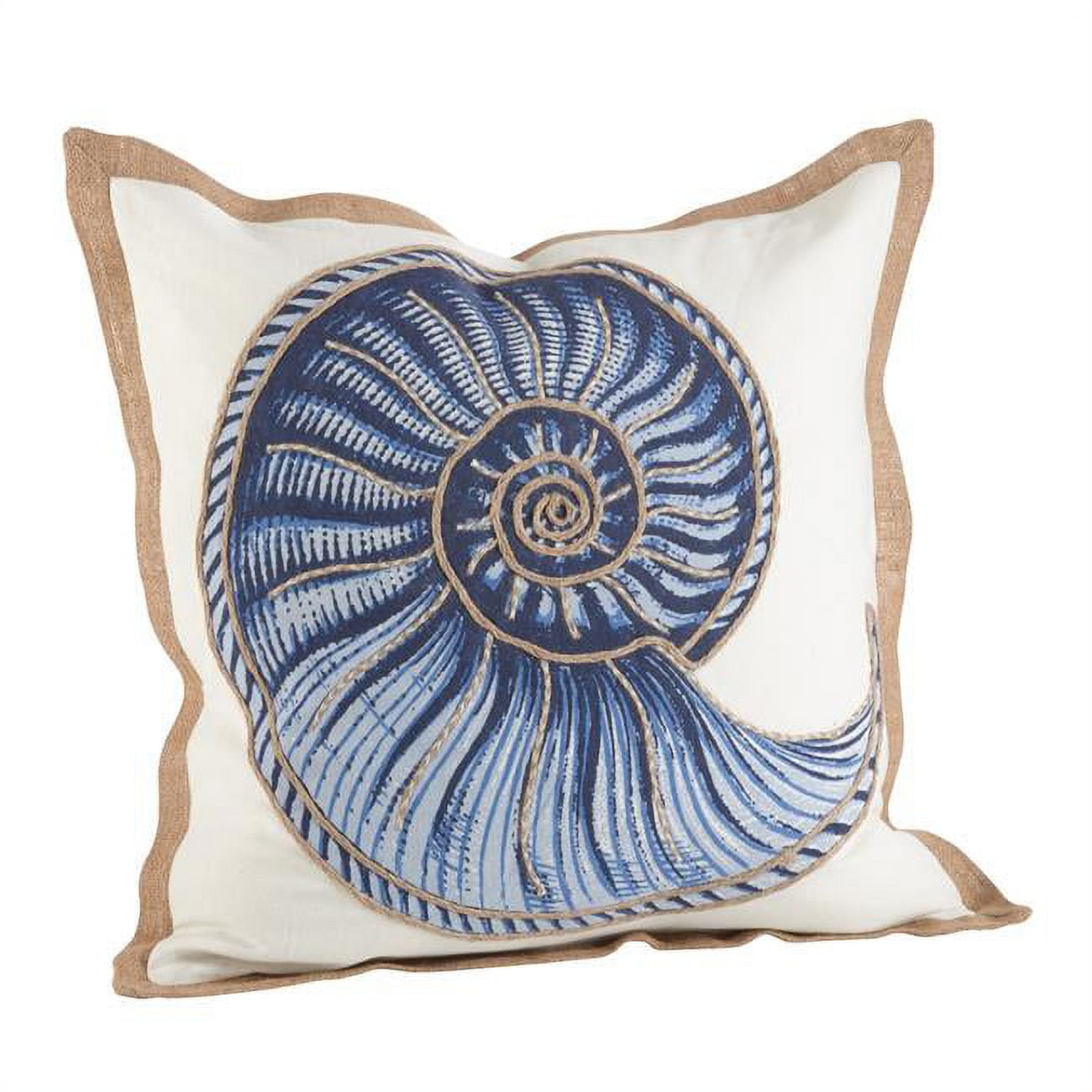 Navy Blue Spiral Shell Embroidered Cotton Throw Pillow