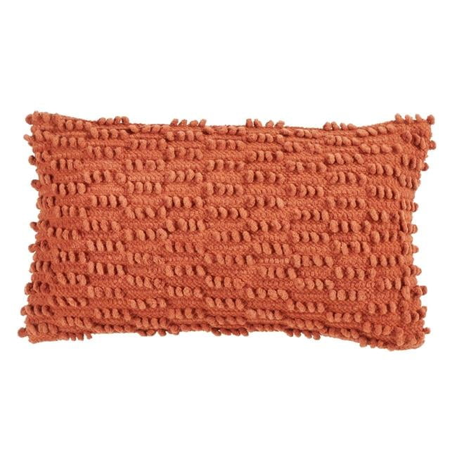 Rust Textured Cotton Nubby Design Throw Pillow, 12"x20"