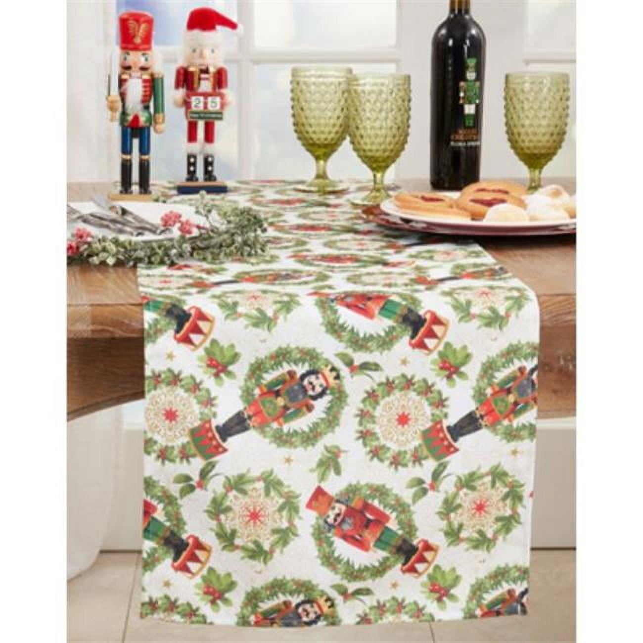 Nutcracker Design Red and Green Polyester Table Runner