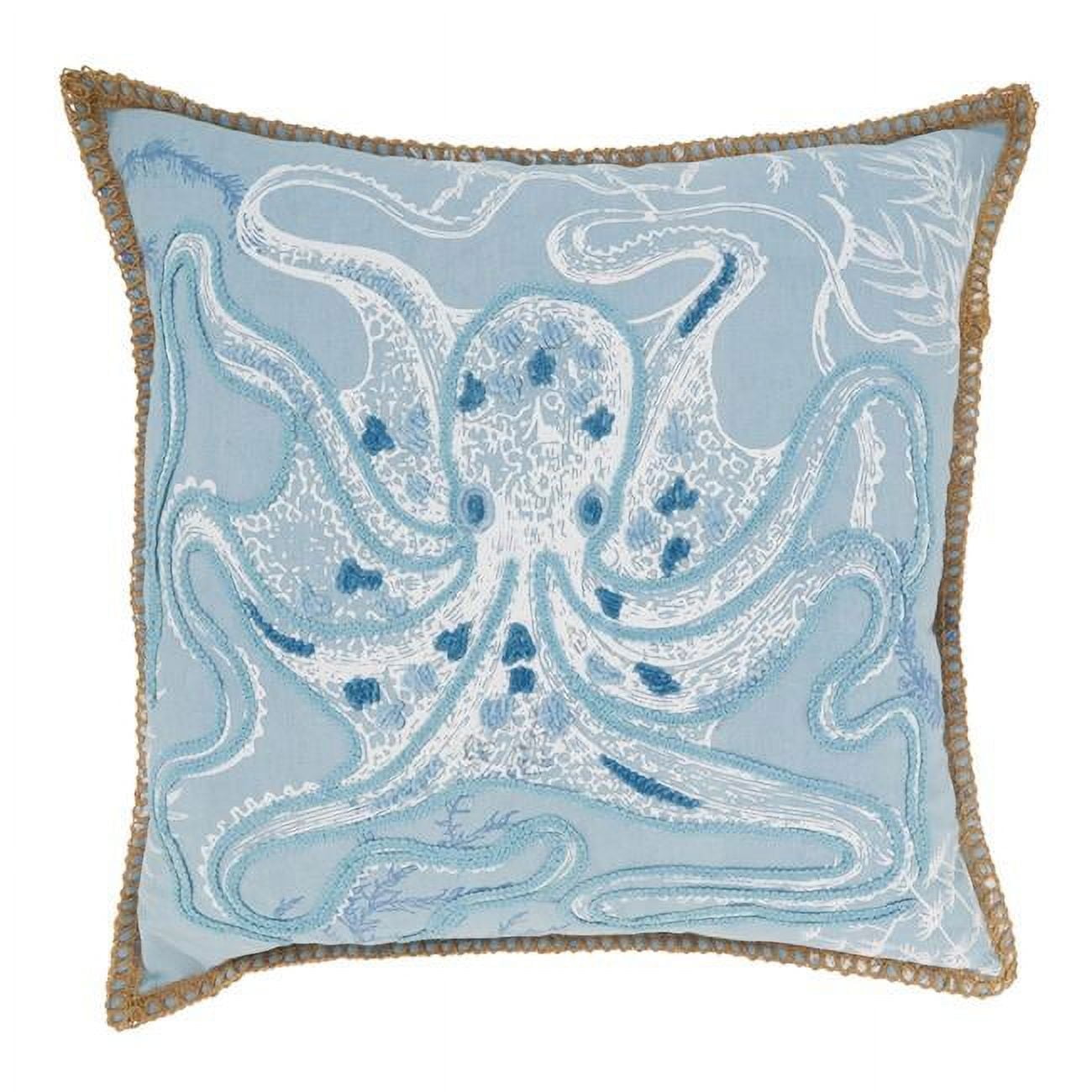 Oceanic Octo-Hug Blue Cotton Throw Pillow, 20" x 20"