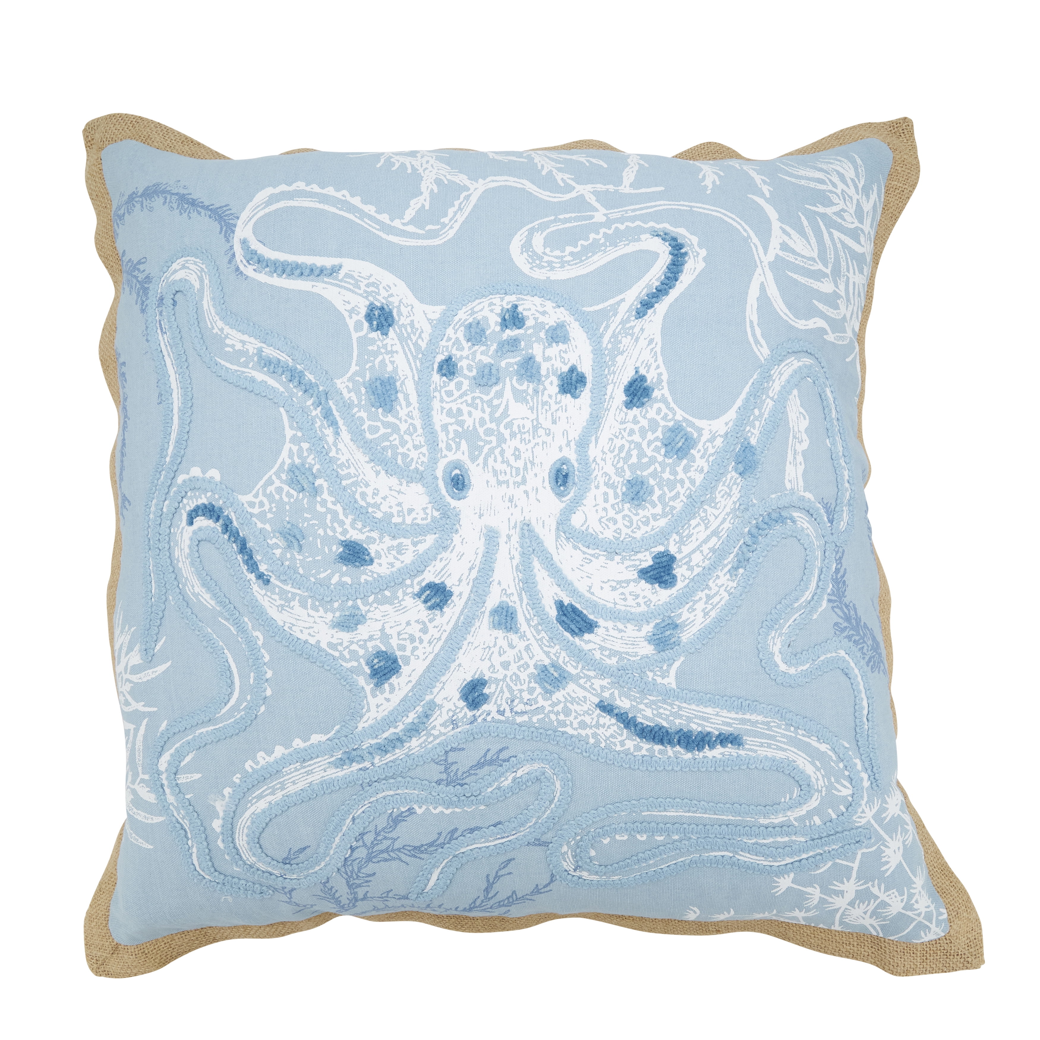 Oceanic Octo-Hug Blue Cotton Throw Pillow, 20" x 20"