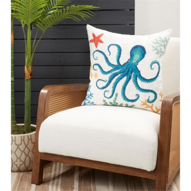 Multicolor Coastal Cotton Octopus Design 20" Pillow Cover