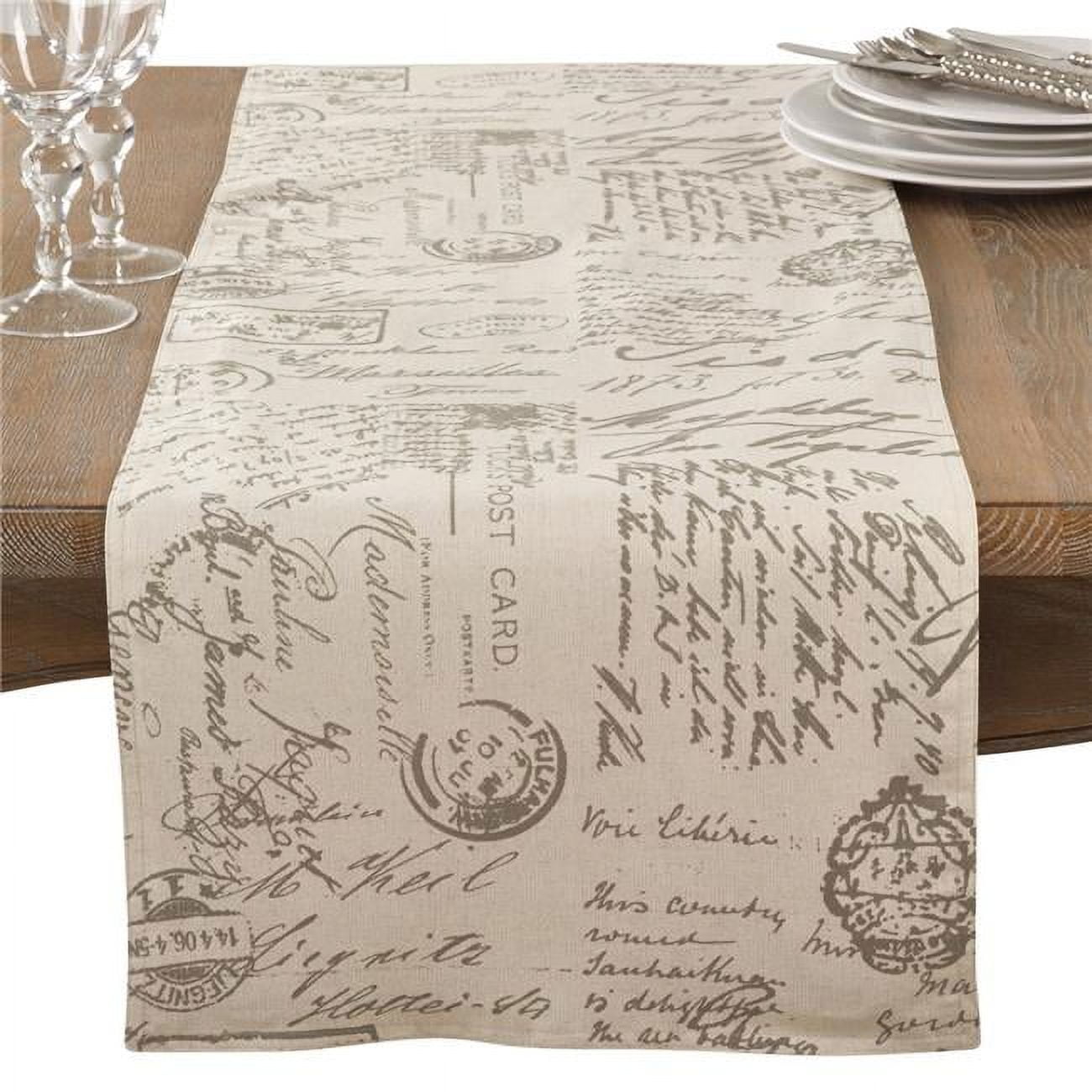 Vintage Script Print Natural Cotton Table Runner