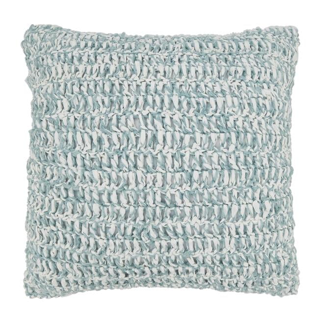 Zen Blue and White Raffia Poly Filled Outdoor Throw Pillow