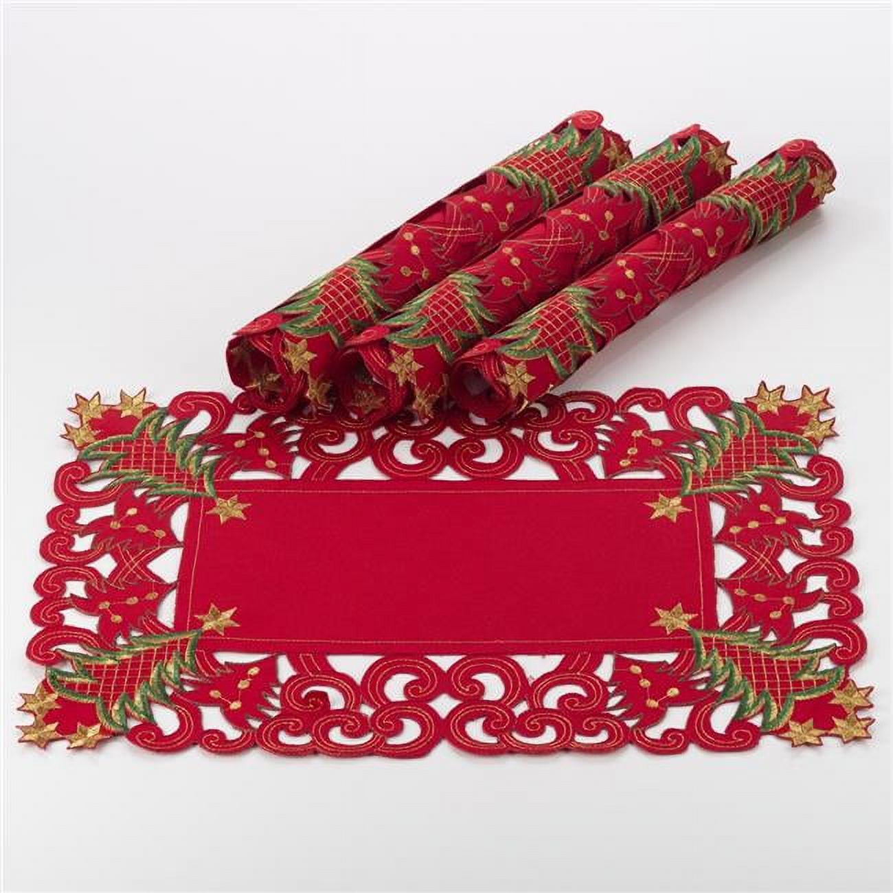 Saro Lifestyle Pandoro Collection Christmas Tree Placemat (Set of 4) Red