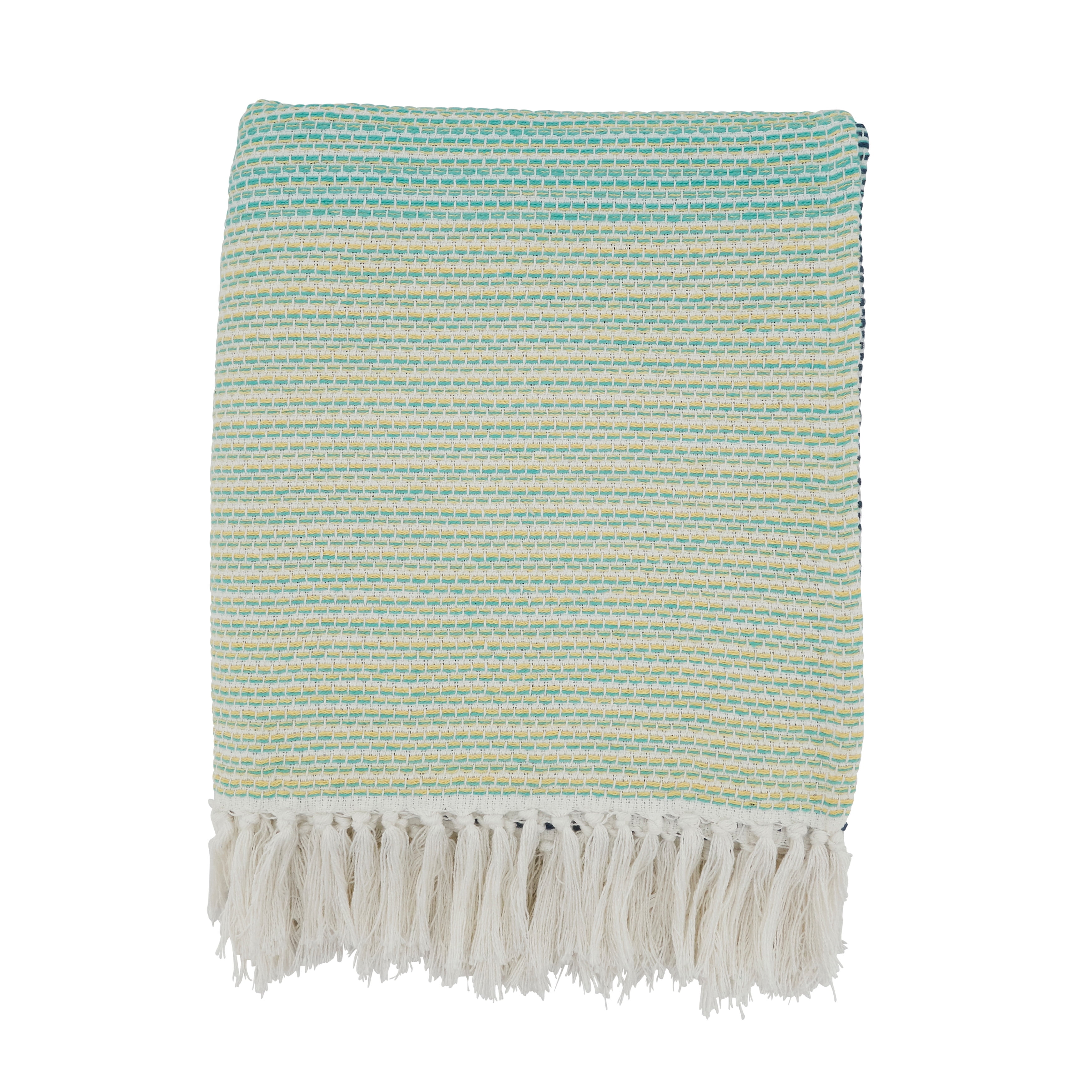 50"x60" Blue and White Cotton Color Block Throw Blanket