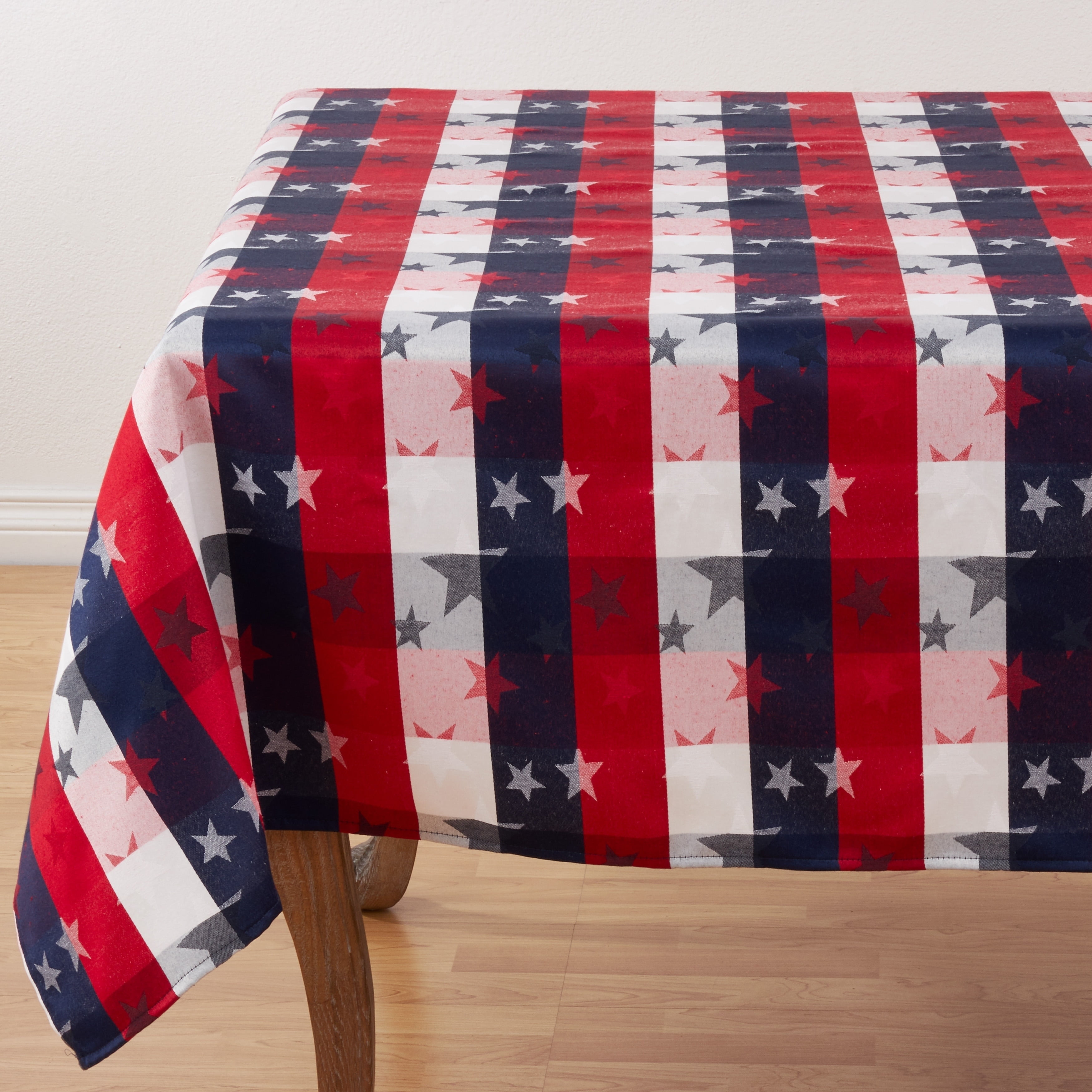 Patriotic Red White and Blue Checkered Fabric Tablecloth