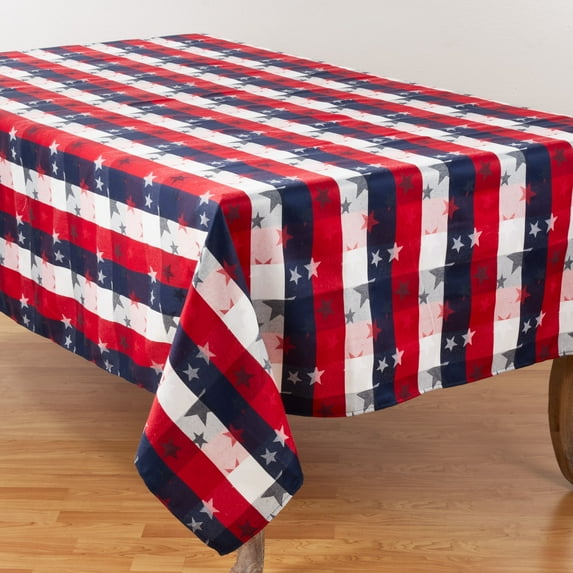 Saro Lifestyle Patriotic Plaid & Star Design Table Tablecloth