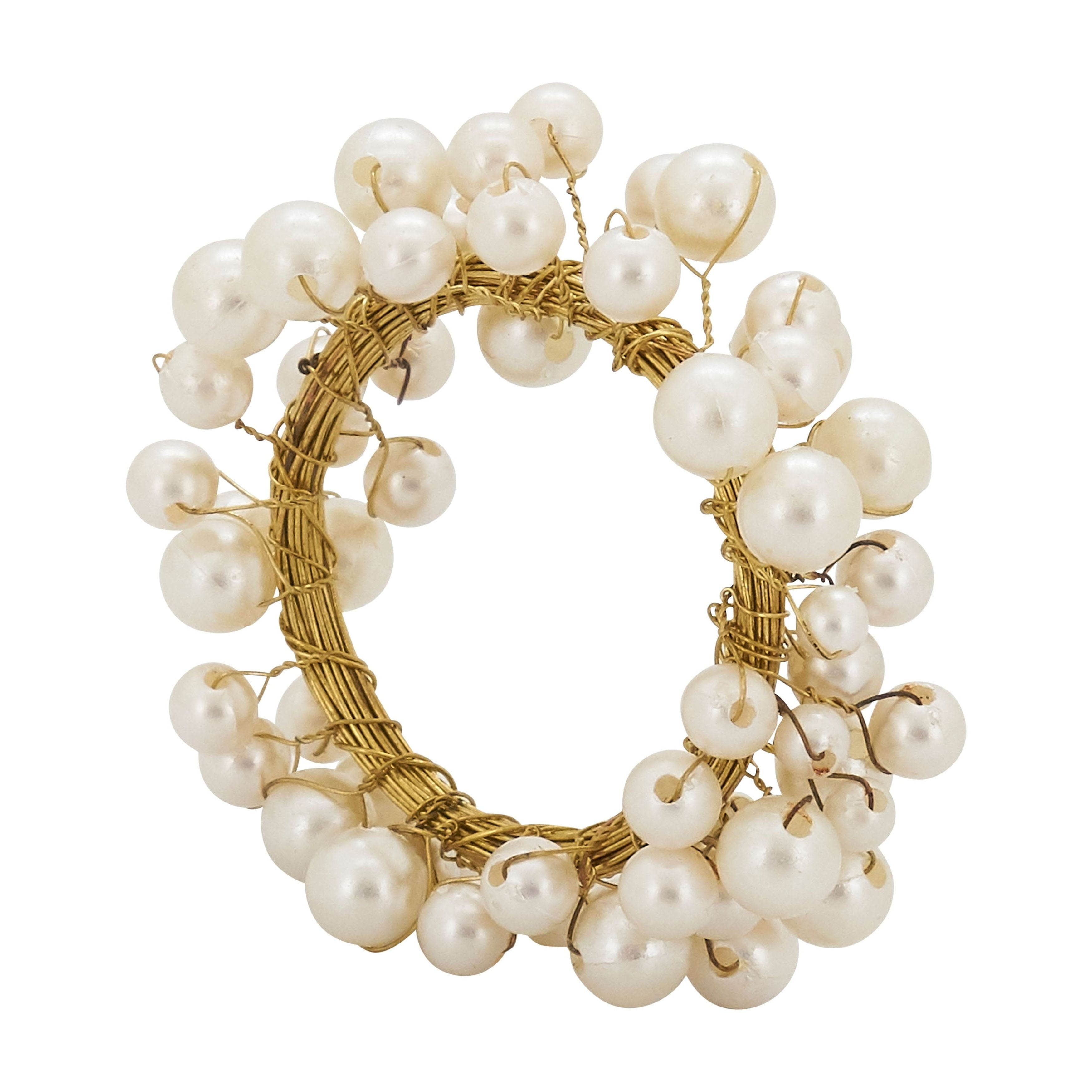 Gold and Pearl Design Metal Napkin Ring Set
