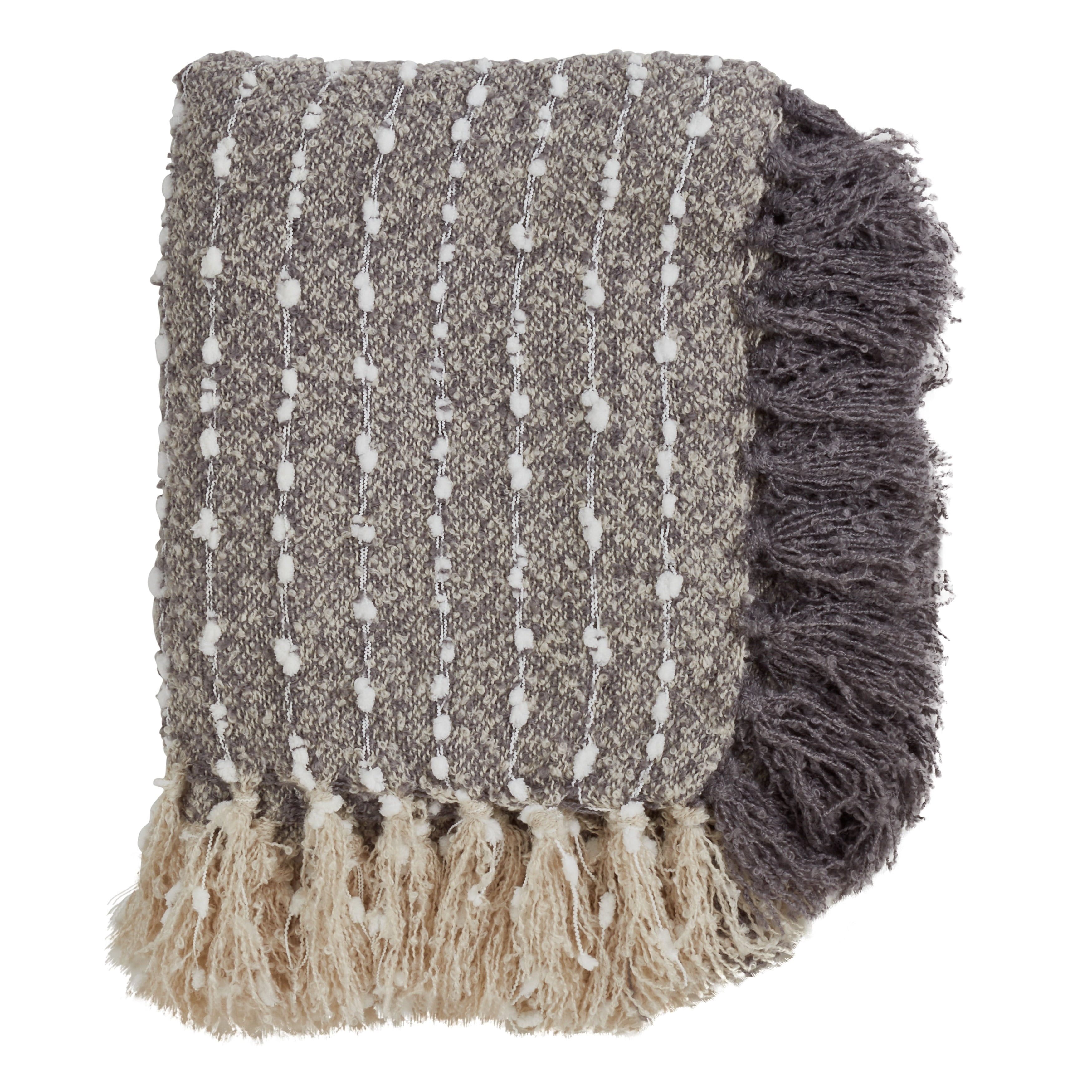 Heathered Gray Chunky Throw Blanket with Pompom Tassels