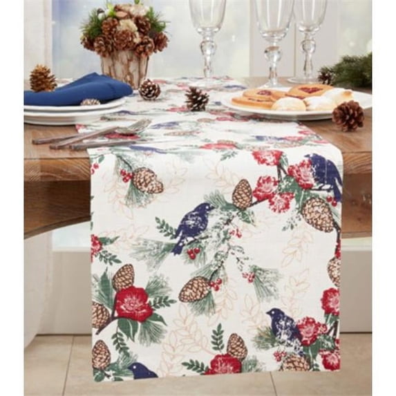 Saro Lifestyle Pinecones and Birds Table Runner
