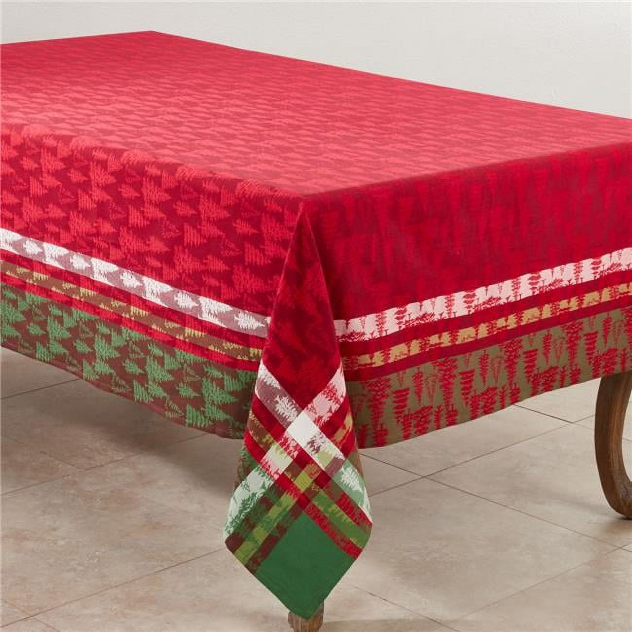 Festive Red and Green Plaid Cotton Christmas Tablecloth