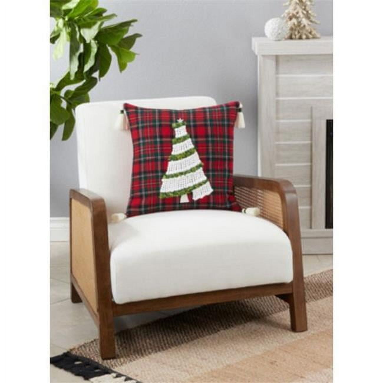 Red and Green Plaid Christmas Tree Cotton Pillow Cover
