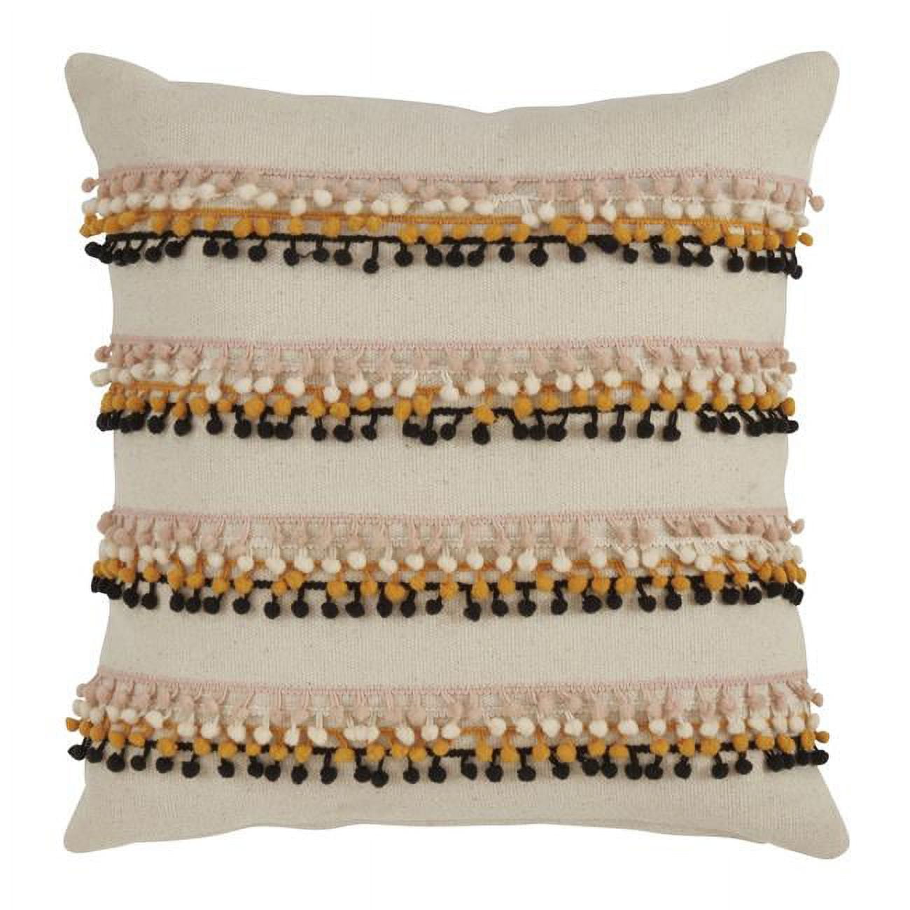 Multicolor Pom Pom Applique Square Throw Pillow