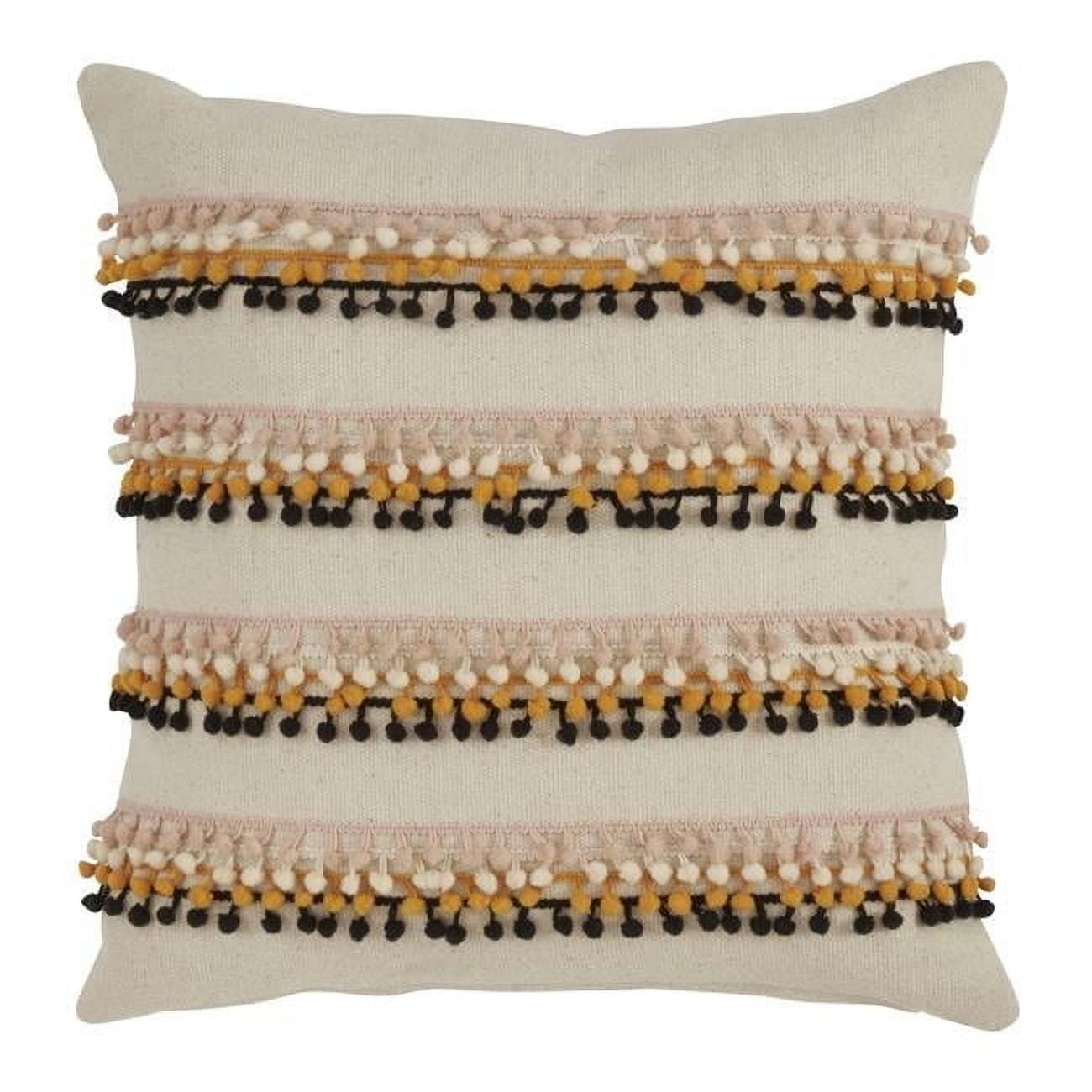Multicolor Pom Pom Applique Square Throw Pillow