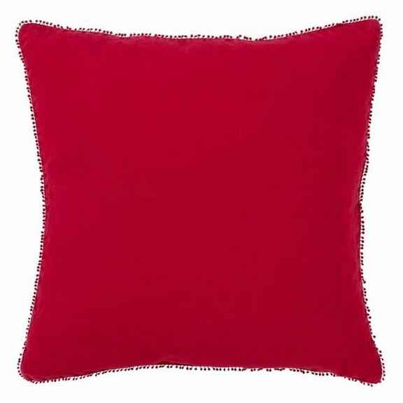Saro Lifestyle Pom Pom Design Down-Filled Throw Pillow Red Down