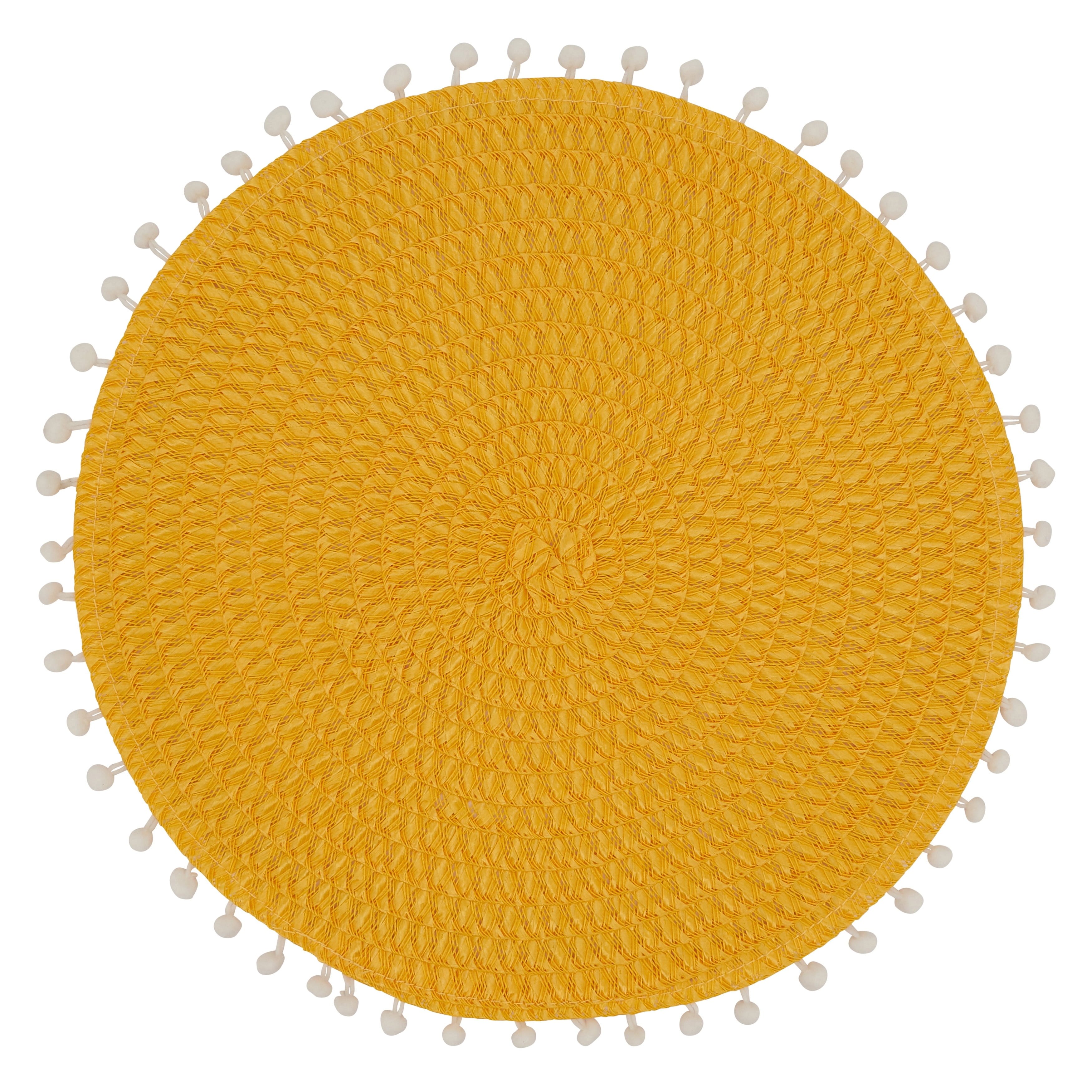 Yellow Pom Pom Round Woven Placemats Set of 4