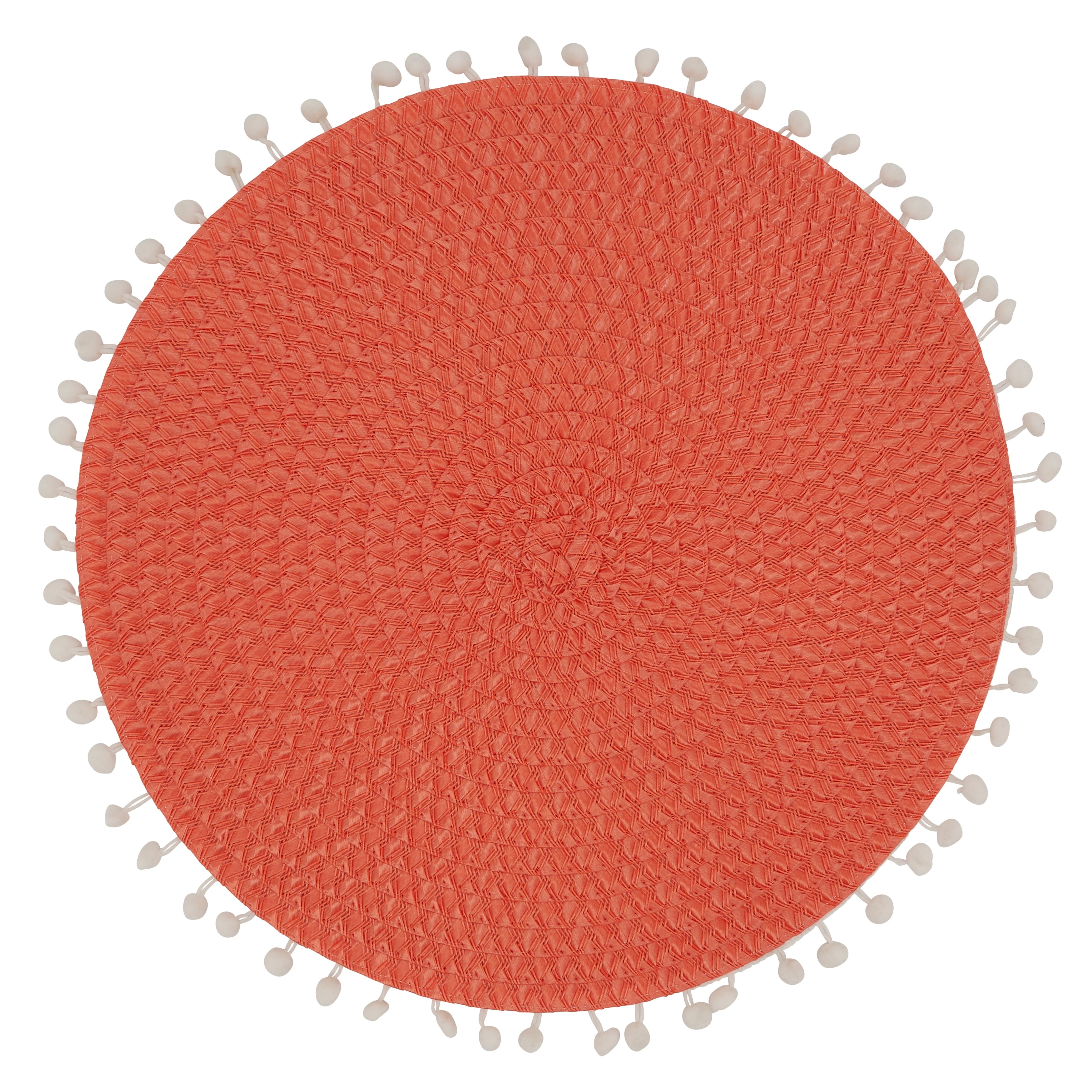 Persimmon Round Woven Pom Pom Edge Placemats Set