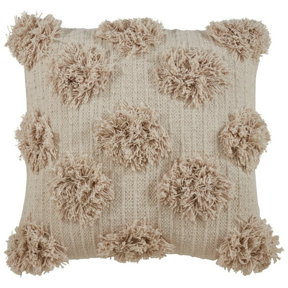 Saro Lifestyle Pom Pom Throw Pillow Natural Cover Only