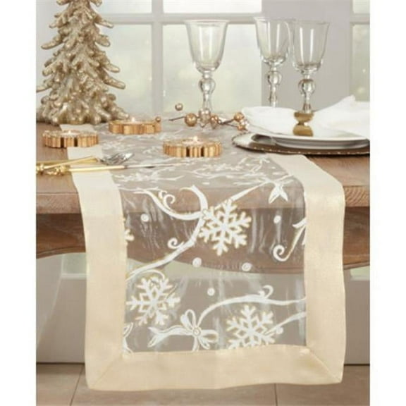 Saro Lifestyle Printed Snowflake and Ribbon Table Runner