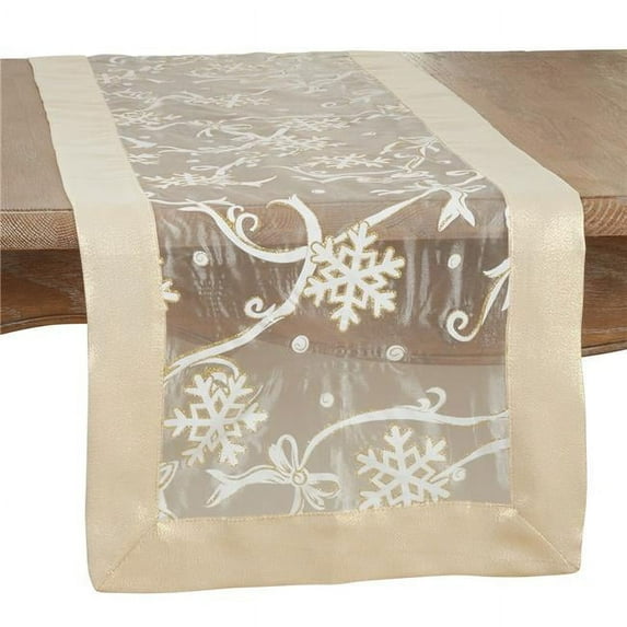 Saro Lifestyle Printed Snowflake and Ribbon Table Runner