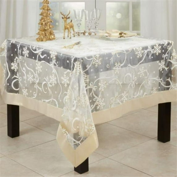 Saro Lifestyle Printed Snowflake and Ribbon Tablecloth