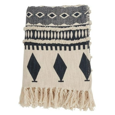 Saro Lifestyle  Printed Throw with Embellished Design - Navy Blue - 50 x 60 in.