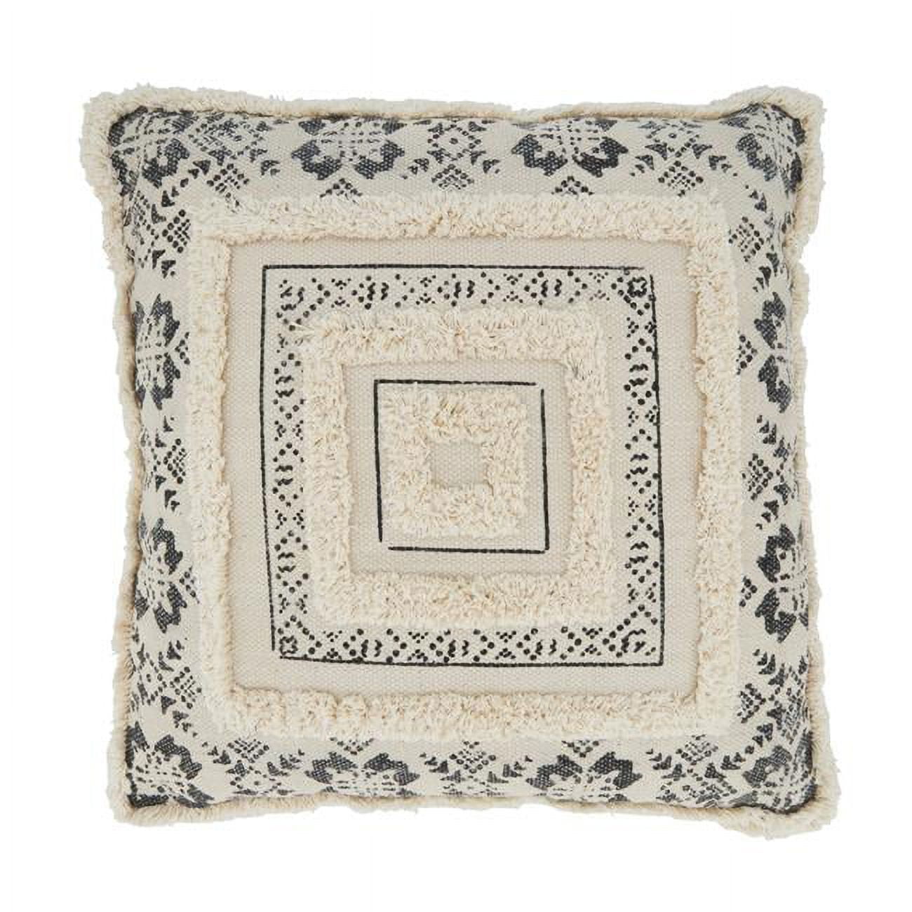 Black and Beige 20" Printed Tufted Throw Pillow