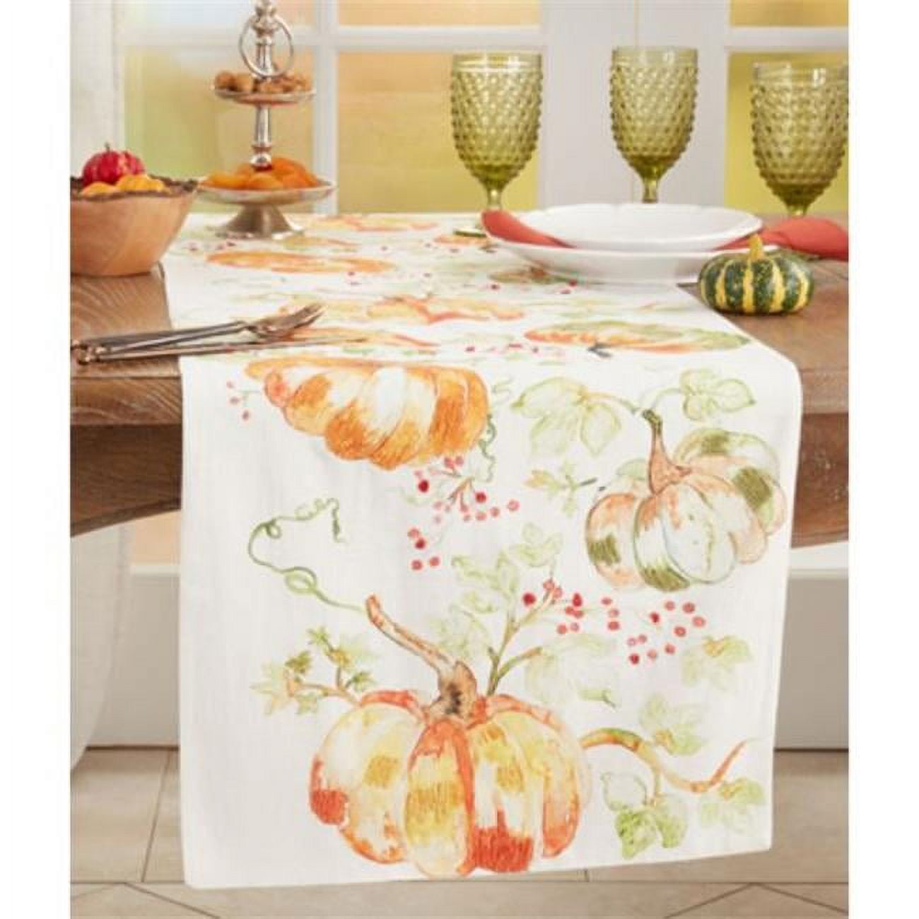 Fall Cotton Pumpkin Design Table Runner, 22" x 18"