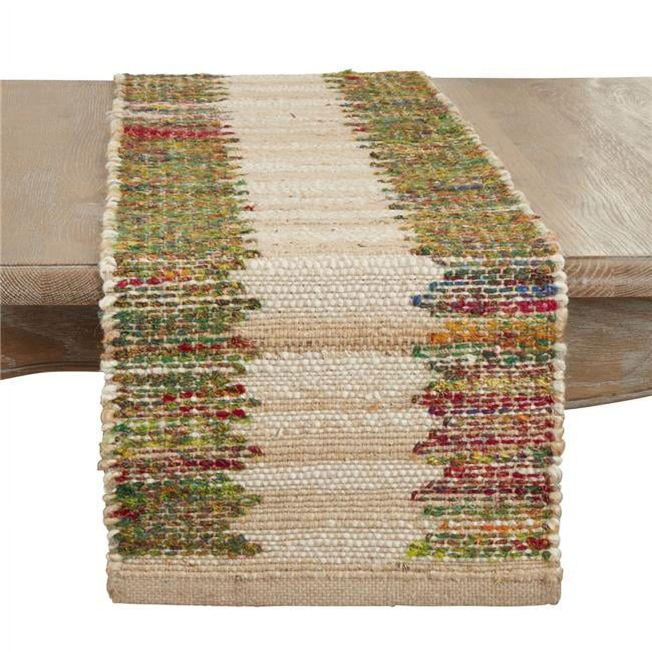 Rainbow Rhythm Multicolored Cotton Geometric Table Runner, 14"x72"