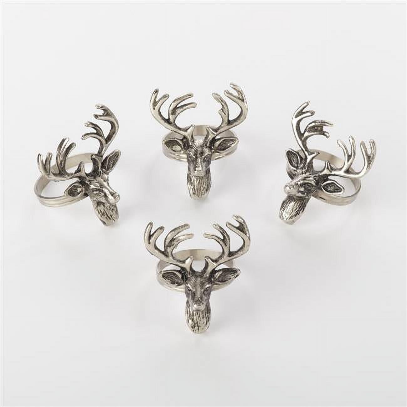 Silver Reindeer Brass Napkin Rings, Set of 4