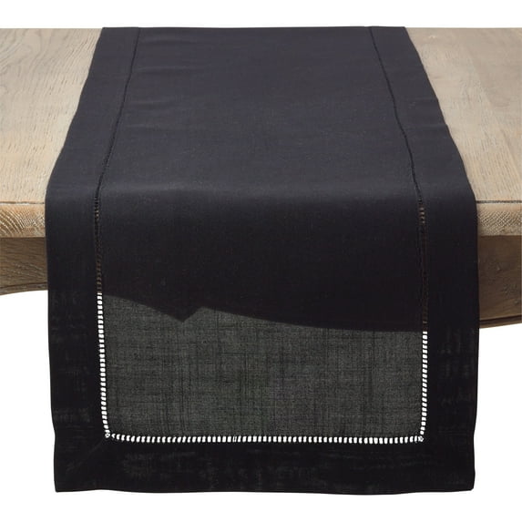 Saro Lifestyle Rochester Collection Hemstitch Table Runner Black 16" x 120"