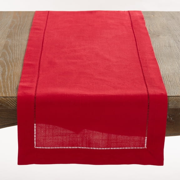 Saro Lifestyle Rochester Collection Red Table Runner with Hemstitched Border 16"x54"