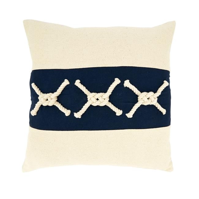 Nautical Blue and Beige Rope Knots Appliqué Throw Pillow, 18"x18"