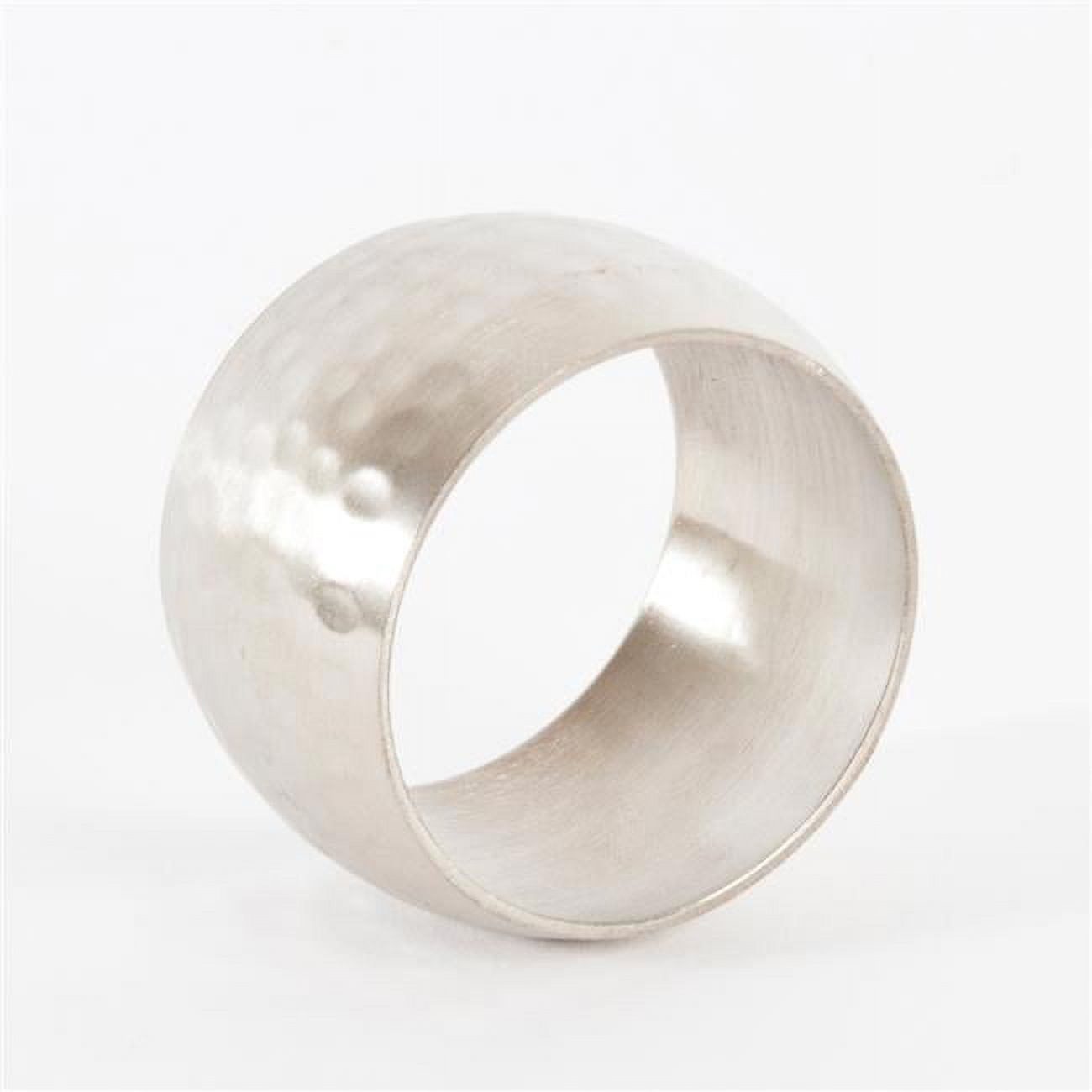 Silver Hammered Metal Round Napkin Rings, Set of 4